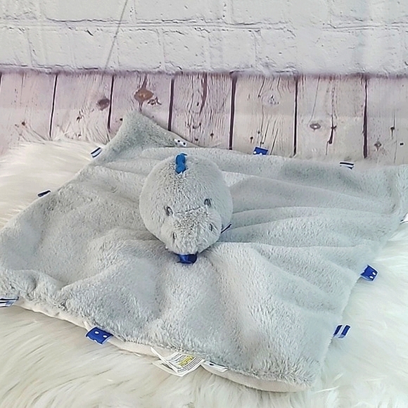 Kellytoy Baby Gray Dinosaur Security Blanket w Rattle Tags Lovey Baby Toy Plush - Picture 5 of 9